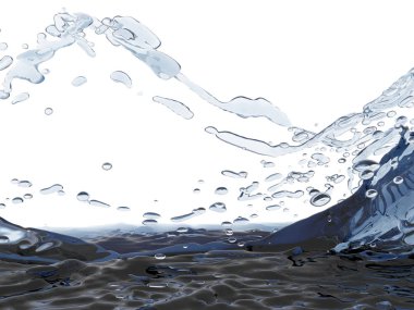 Mavi parlak saf su sıçramasına. Soyut doğa arka plan. 3D render illüstrasyon