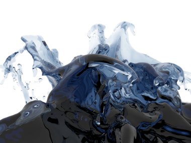 Mavi parlak saf su sıçramasına. Soyut doğa arka plan. 3D render illüstrasyon