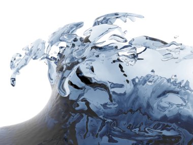 Mavi parlak saf su sıçramasına. Soyut doğa arka plan. 3D render illüstrasyon