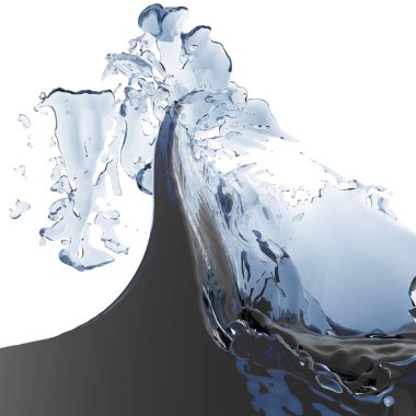 Mavi parlak saf su sıçramasına. Soyut doğa arka plan. 3D render illüstrasyon