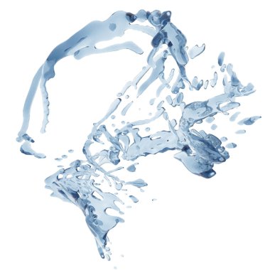 Mavi saf su sıçramasına. Soyut doğa arka plan. 3D render illüstrasyon