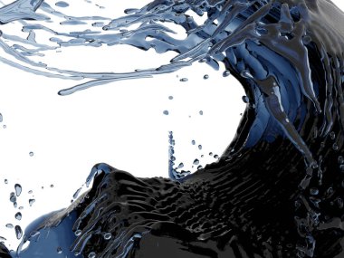Mavi saf su sıçramasına. Soyut doğa arka plan. 3D render illüstrasyon