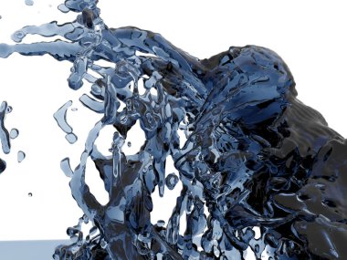 Mavi saf su sıçramasına. Soyut doğa arka plan. 3D render illüstrasyon