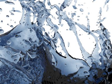 Mavi saf su sıçramasına. Soyut doğa arka plan. 3D render illüstrasyon