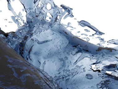 Mavi saf su sıçramasına. Soyut doğa arka plan. 3D render illüstrasyon