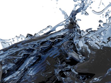 Mavi saf su sıçramasına. Soyut doğa arka plan. 3D render illüstrasyon