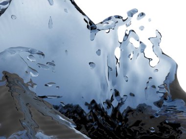 Mavi saf su sıçramasına. Soyut doğa arka plan. 3D render illüstrasyon