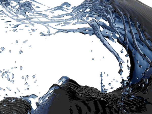 飞溅的蓝色纯净的水 抽象的自然背景 渲染插图 — 图库照片