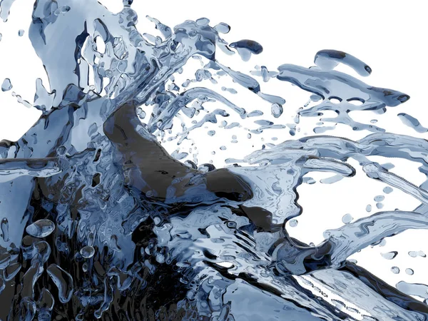飞溅的蓝色纯净的水 抽象的自然背景 渲染插图 — 图库照片