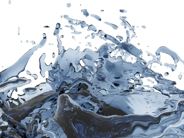 Mavi saf su sıçramasına. Soyut doğa arka plan. 3D render illüstrasyon