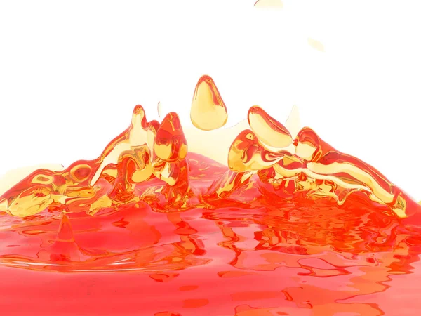 白い背景に 上で分離されて黄色の液体スプラッシュ レンダリング 抽象的な背景の図 — ストック写真