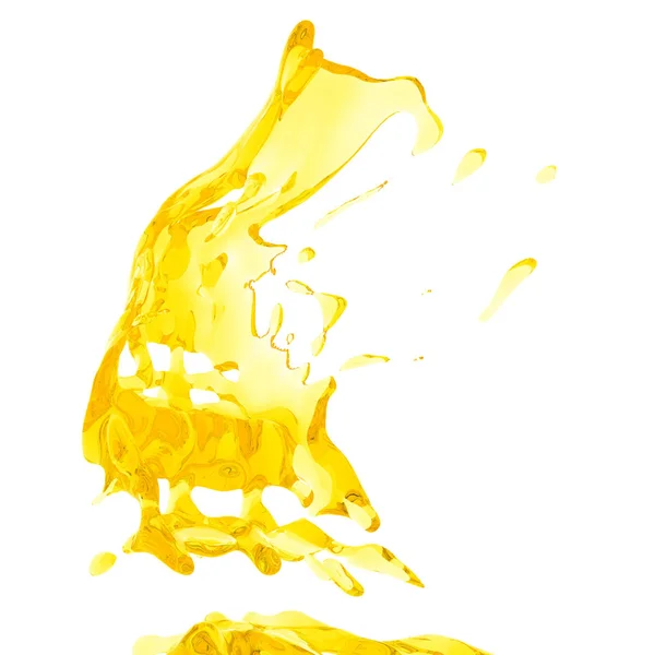 白い背景に 上で分離されて黄色の液体スプラッシュ レンダリング 抽象的な背景の図 — ストック写真