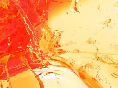 Beyaz arka plan üzerinde izole sarı turuncu sıvı sıçrama. 3D render illüstrasyon