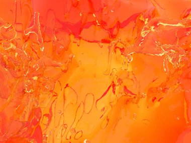 Beyaz arka plan üzerinde izole sarı turuncu sıvı sıçrama. 3D render illüstrasyon