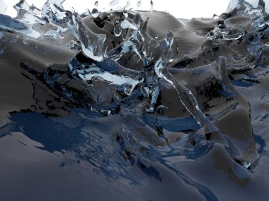 Mavi parlak saf su sıçramasına. Soyut doğa arka plan. 3D render illüstrasyon