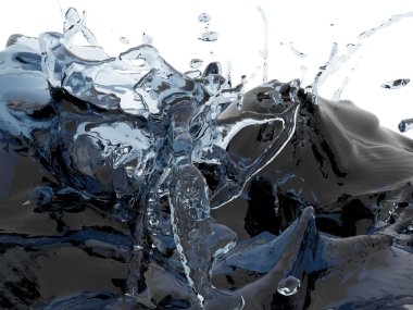 Mavi parlak saf su sıçramasına. Soyut doğa arka plan. 3D render illüstrasyon