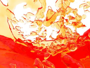 Beyaz arka plan üzerinde izole sarı turuncu sıvı sıçrama. 3D render illüstrasyon