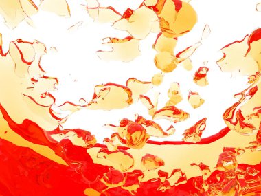 Beyaz arka plan üzerinde izole sarı turuncu sıvı sıçrama. 3D render illüstrasyon