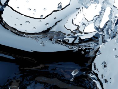 Mavi parlak saf su sıçramasına. Soyut doğa arka plan. 3D render illüstrasyon