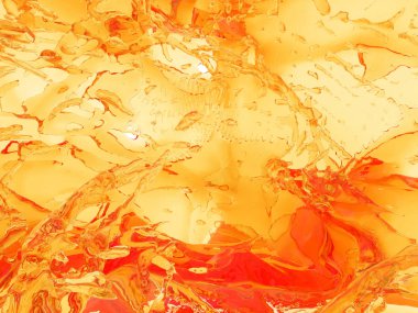 Beyaz arka plan üzerinde izole sarı turuncu sıvı sıçrama. 3D render illüstrasyon