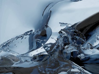 Mavi parlak saf su sıçramasına. Soyut doğa arka plan. 3D render illüstrasyon