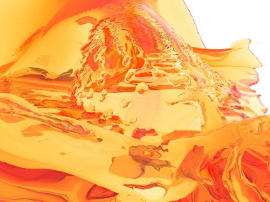 Beyaz arka plan üzerinde izole sarı turuncu sıvı sıçrama. 3D render illüstrasyon