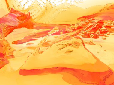 Beyaz arka plan üzerinde izole sarı turuncu sıvı sıçrama. 3D render illüstrasyon