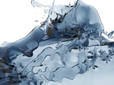 Mavi parlak saf su sıçramasına. Soyut doğa arka plan. 3D render illüstrasyon