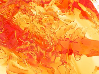 Beyaz arka plan üzerinde izole sarı turuncu sıvı sıçrama. 3D render illüstrasyon