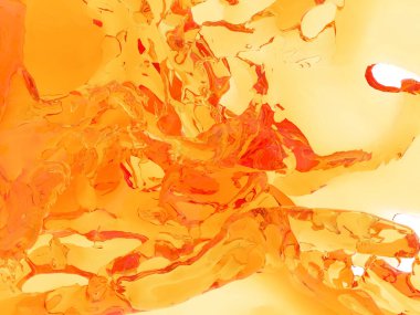 Beyaz arka plan üzerinde izole sarı turuncu sıvı sıçrama. 3D render illüstrasyon