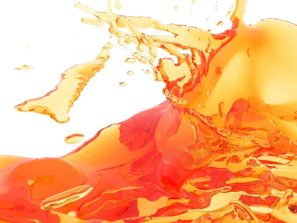 Sárga Narancs Folyékony Splash Elszigetelt Fehér Background Render Illusztráció — Stock Fotó