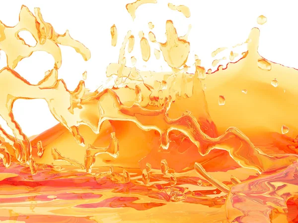 Sárga Narancs Folyékony Splash Elszigetelt Fehér Background Render Illusztráció — Stock Fotó