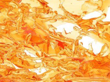 Beyaz arka plan üzerinde izole sarı turuncu sıvı sıçrama. 3D render illüstrasyon