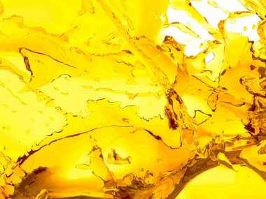 Beyaz arka plan üzerinde izole sarı turuncu sıvı sıçrama. 3D render illüstrasyon