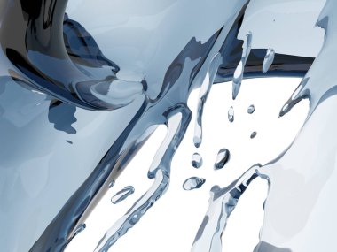 Mavi parlak saf su sıçramasına. Soyut doğa arka plan. 3D render illüstrasyon
