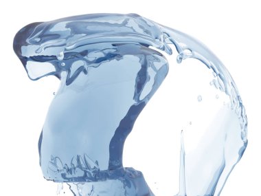 Mavi parlak saf su sıçramasına. Soyut doğa arka plan. 3D render illüstrasyon