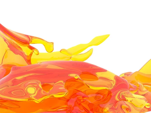 Spruzzo Liquido Arancione Giallo Isolato Fondo Bianco Illustrazione Rendering — Foto Stock