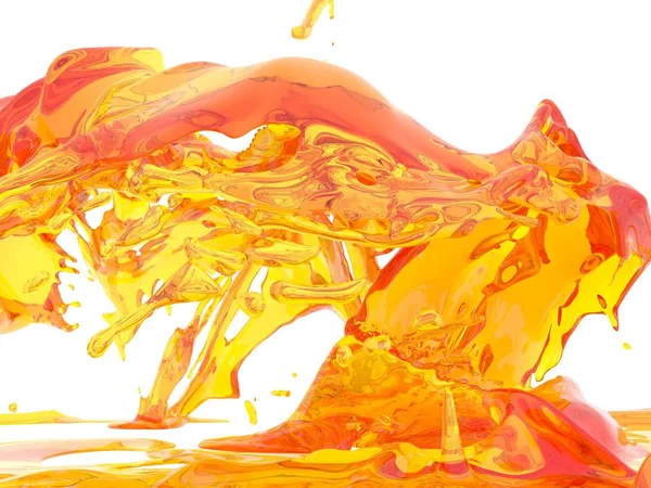 Spruzzo Liquido Arancione Giallo Isolato Fondo Bianco Illustrazione Rendering — Foto Stock