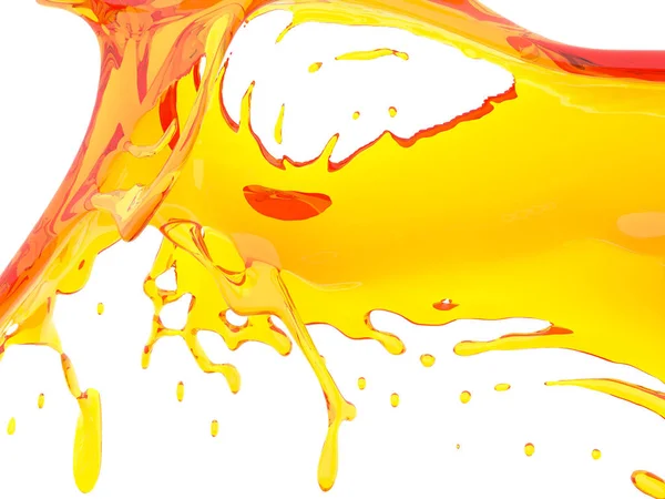 黄色橙色液体飞溅在白色背景下被隔绝 渲染插图 — 图库照片