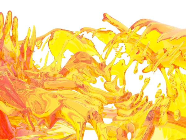 Spruzzo Liquido Arancione Giallo Isolato Fondo Bianco Illustrazione Rendering — Foto Stock