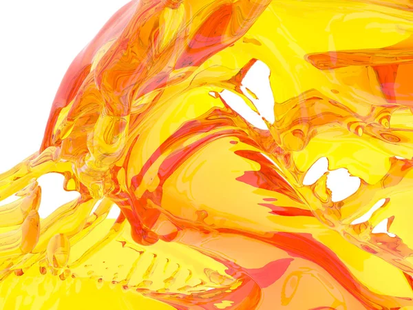 Spruzzo Liquido Arancione Giallo Isolato Fondo Bianco Illustrazione Rendering — Foto Stock