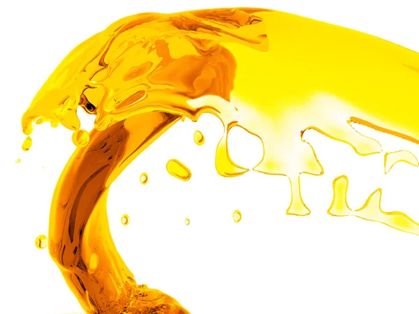 Żółty Pomarańczowy Płyn Rozchlapać Izolowana Białym Tle Ilustracja Render — Zdjęcie stockowe