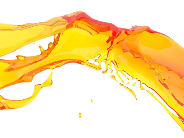 Spruzzo Liquido Arancione Giallo Isolato Fondo Bianco Illustrazione Rendering — Foto Stock