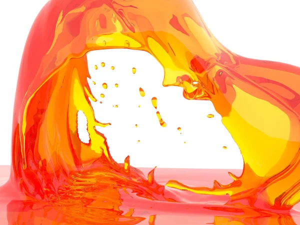 Желтый Оранжевый Брызги Жидкости Изолированы Белом Фоне Трехмерная Иллюстрация — стоковое фото
