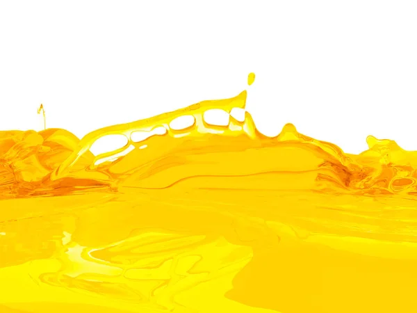 Beyaz Arka Plan Üzerinde Izole Sarı Turuncu Sıvı Sıçrama Render — Stok fotoğraf