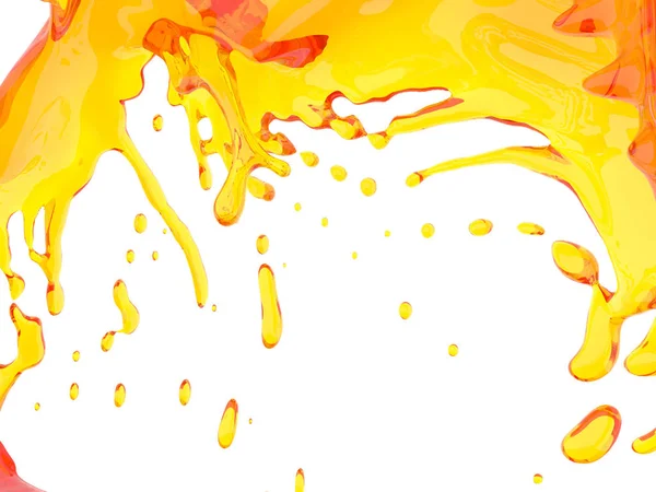 Spruzzo Liquido Arancione Giallo Isolato Fondo Bianco Illustrazione Rendering — Foto Stock