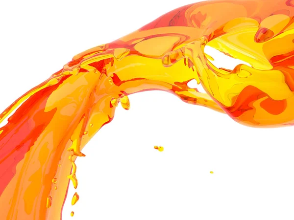 Spruzzo Liquido Arancione Giallo Isolato Fondo Bianco Illustrazione Rendering — Foto Stock