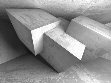 Beton mimari arka plan. Soyut boş karanlık oda. 3D render illüstrasyon