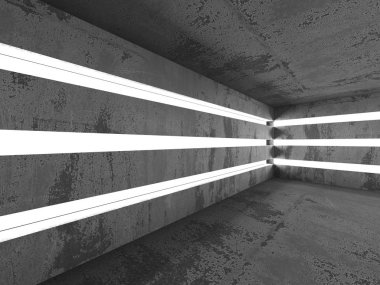 Karanlık beton boş oda. Modern mimari tasarım. Kentsel dokulu arka plan. 3D render illüstrasyon