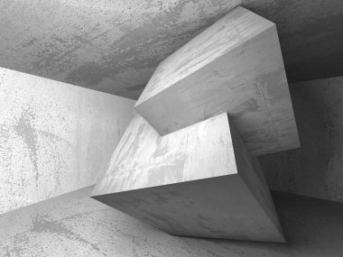 Karanlık beton boş oda. Modern mimari tasarım. Kentsel dokulu arka plan. 3D render illüstrasyon